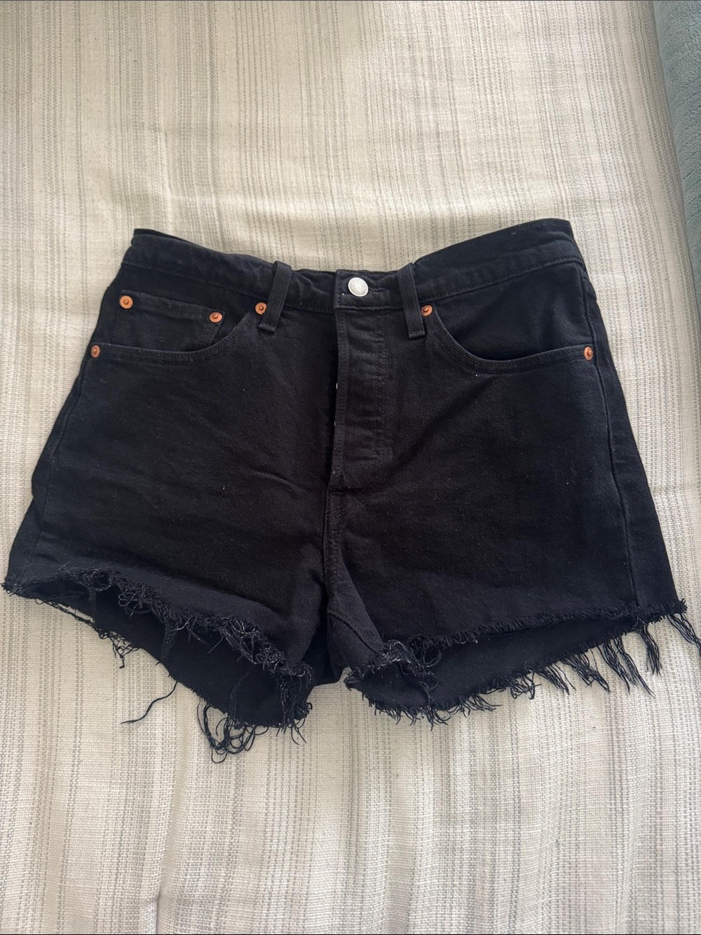 Levi's Black Distressed Denim Cutoff Shorts